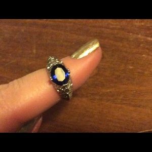 Dark blue and silver ornate ring